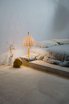 Contemporary, Handmade Table Lamp, Natural Rattan, Brass, by Mediterranean Objec