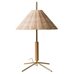 Contemporary, Handmade Table Lamp, Natural Rattan Brass, Mediterranean Objects
