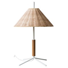 Contemporáneo, Lámpara de mesa hecha a mano, ratán natural, blanco, Objetos mediterráneos