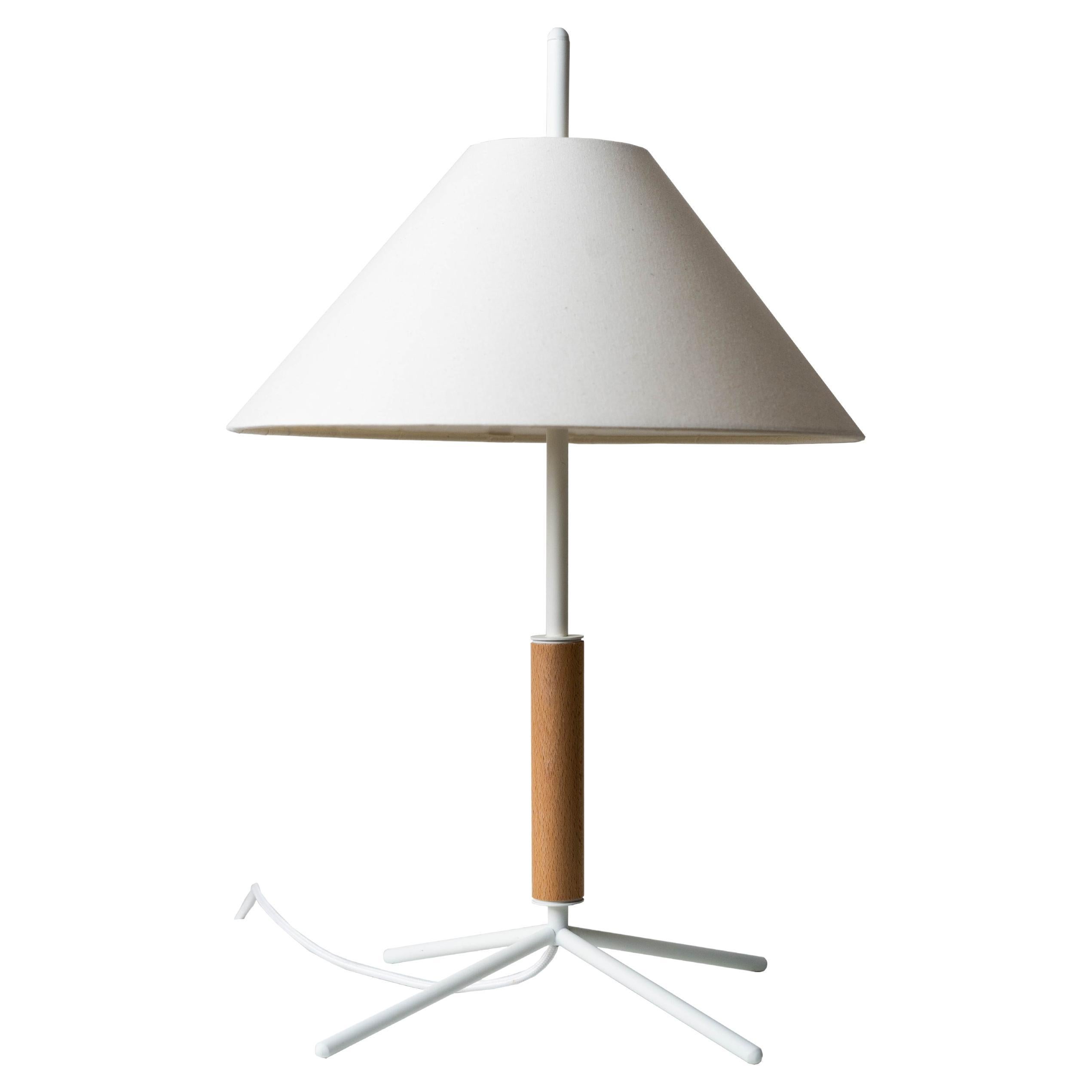 Contemporary, Handmade Table Lamp, White, Fabric, Wood, by Mediterranean Objects en vente