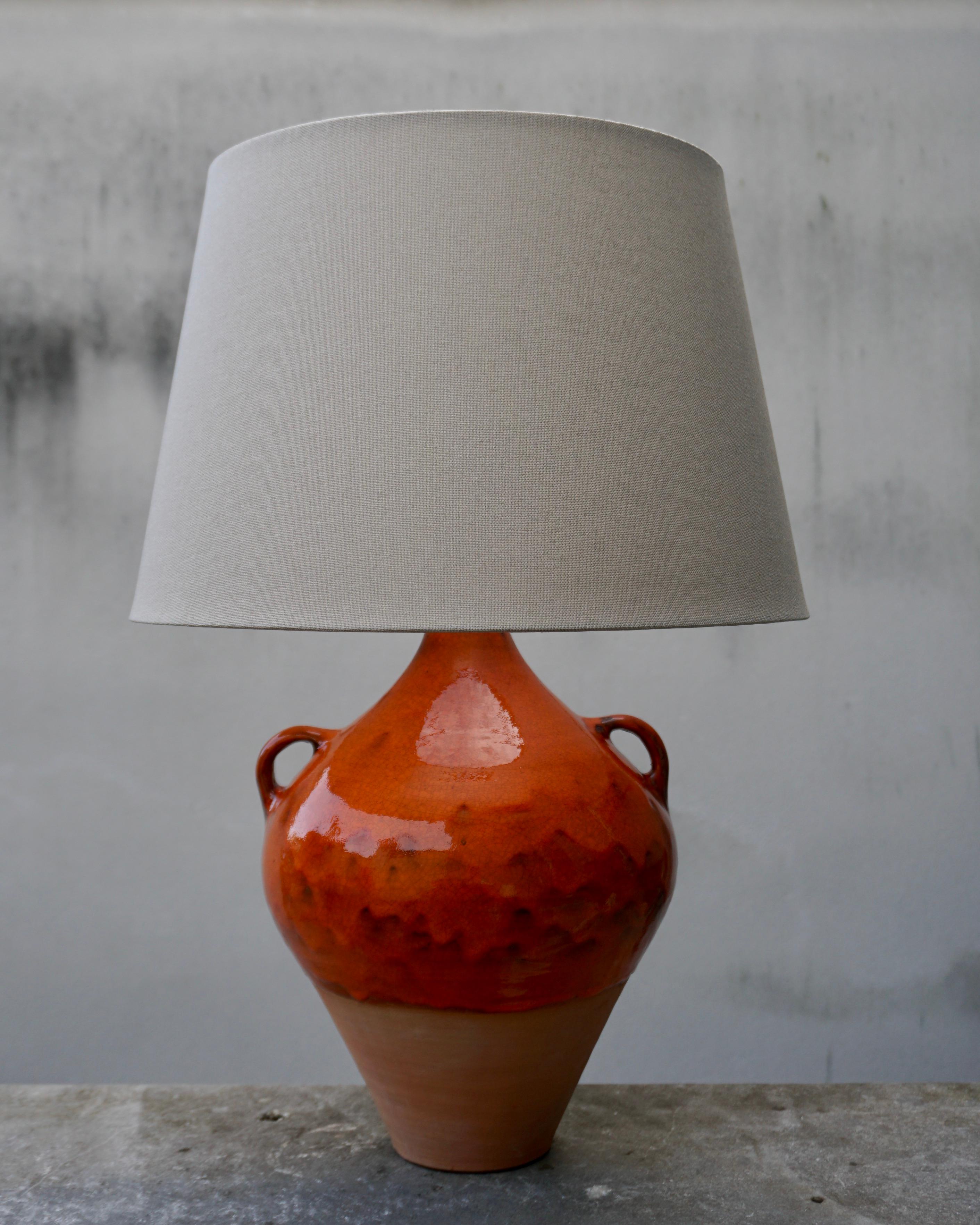 Mid-Century Modern Contemporary Handmade Table Side Lamp Ceramic Terracotta Color For Sale