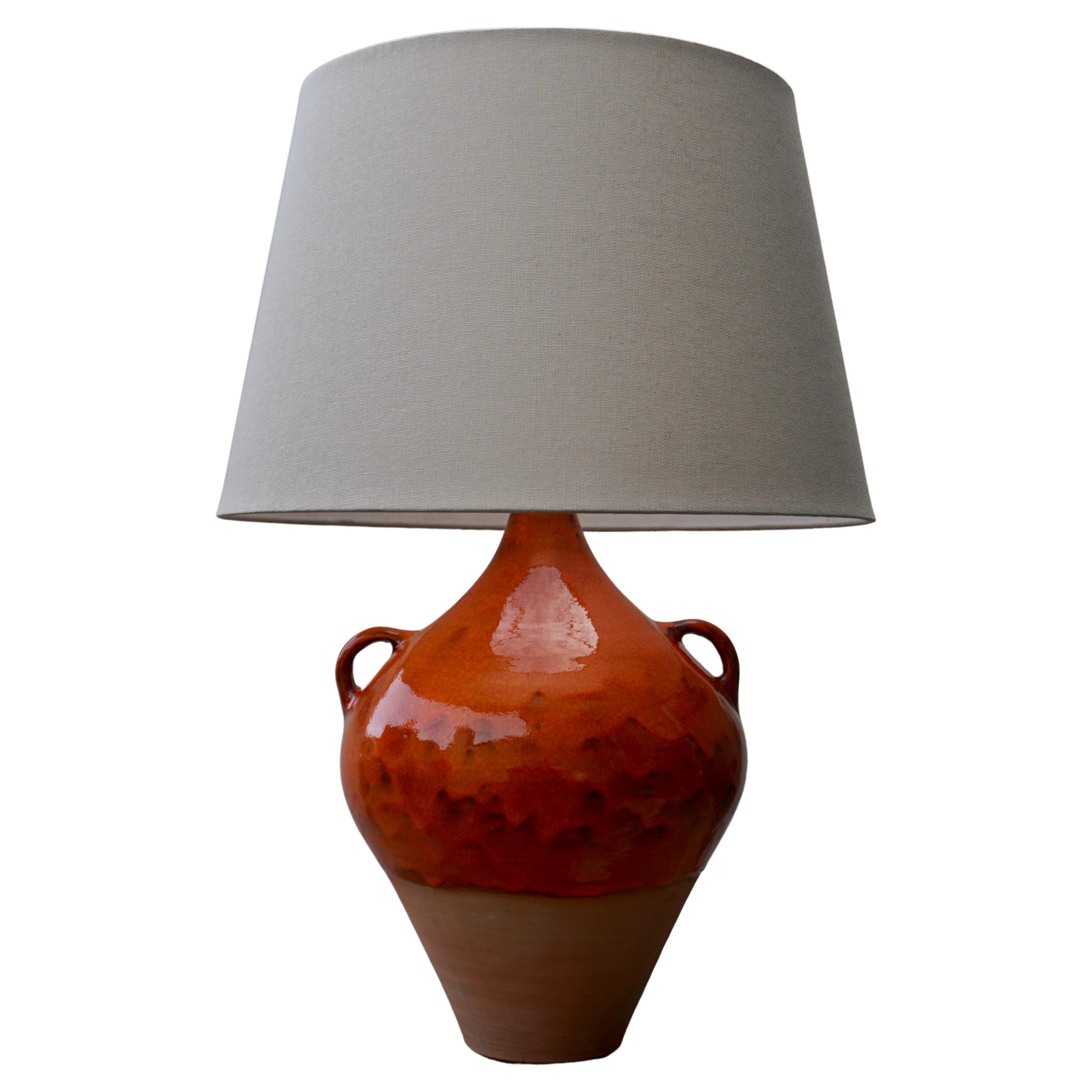 Contemporary Handmade Table Side Lamp Ceramic Terracotta Color For Sale