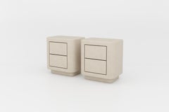 Contemporary Handmade Textured Plaster Nightstand set w/ Walnut Interior AN60