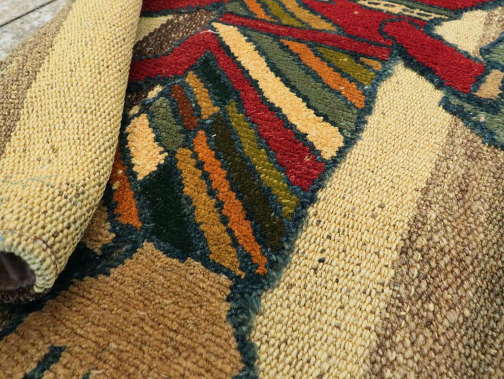 Wool Contemporary Handmade Tribal Folk Persian Flat-Weave Rug For Sale