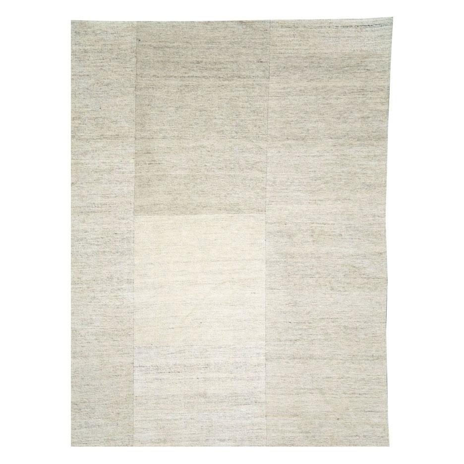 Hand-Knotted Contemporary Handmade Turkish Room Size Light Beige Flat-Weave Rug