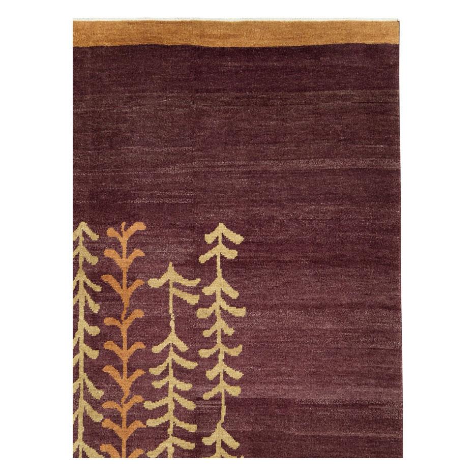 Modern Contemporary Handmade Turkish Anatolian Room Size Carpet in Aubergine For Sale