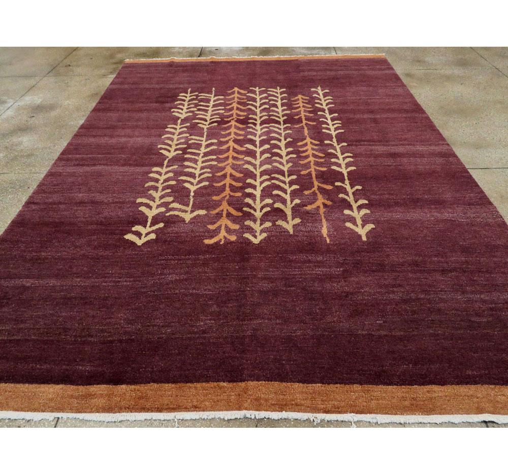 Hand-Knotted Contemporary Handmade Turkish Anatolian Room Size Carpet in Aubergine For Sale