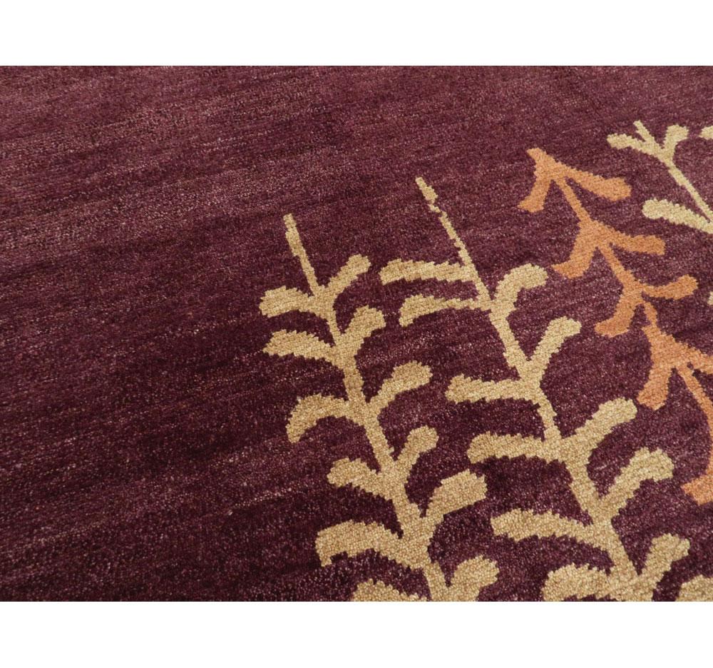 Wool Contemporary Handmade Turkish Anatolian Room Size Carpet in Aubergine For Sale