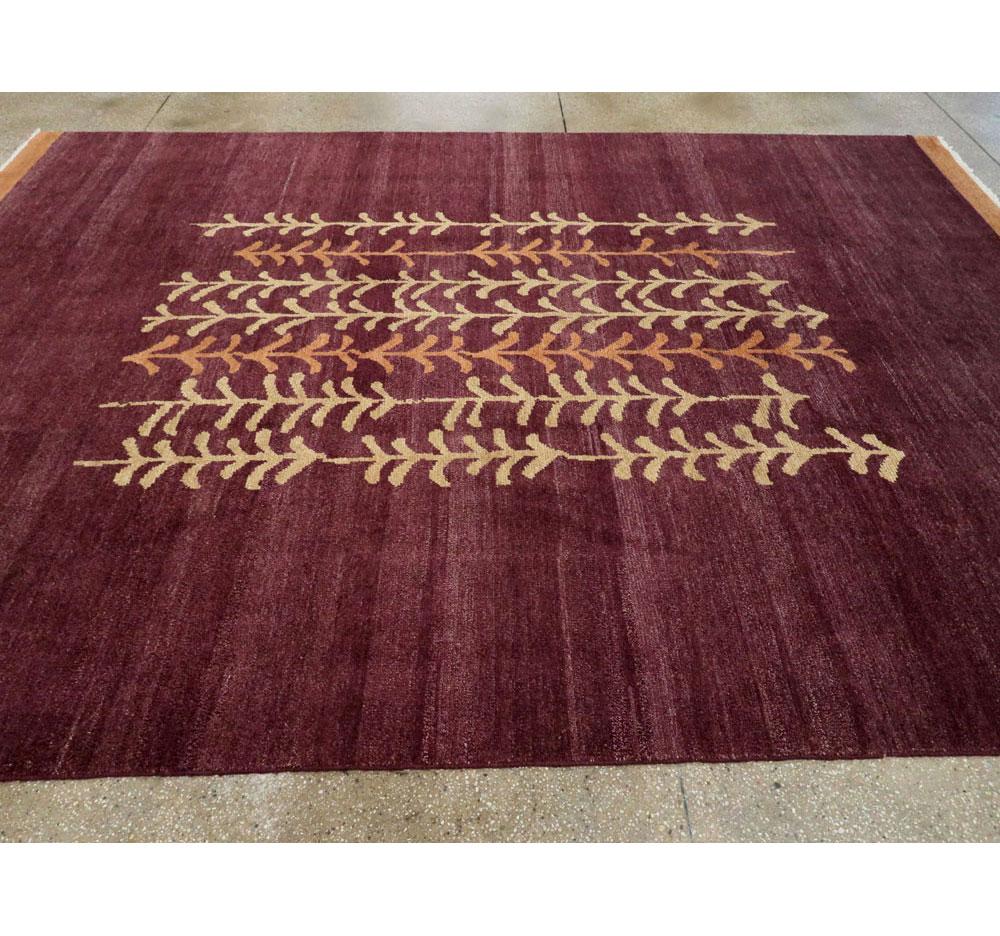 Contemporary Handmade Turkish Anatolian Room Size Carpet in Aubergine For Sale 2