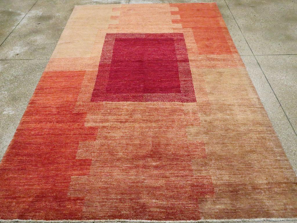 Hand-Knotted Contemporary Handmade Turkish Art Deco Style Accent Rug