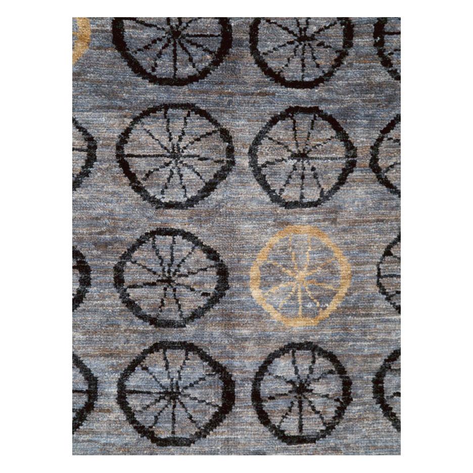 A modern Turkish Deco small room size accent rug handmade during the 21st century with a plush pile in slate grey-to-blue tones.

Measures: 7' 9