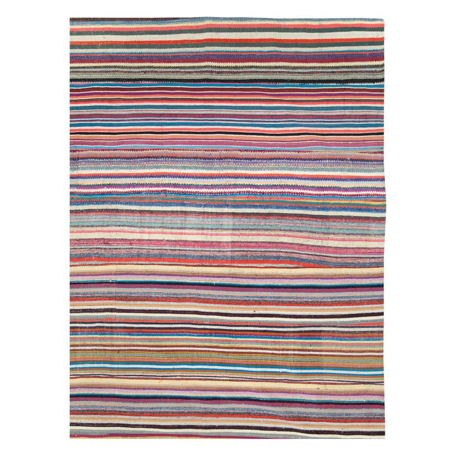 Hand-Woven Contemporary Handmade Turkish Flat-Weave Kilim Colorful Large Room Size Carpet For Sale