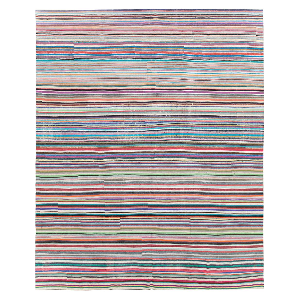 Alfombra turca contemporánea hecha a mano de tejido plano Kilim de colores para habitaciones grandes