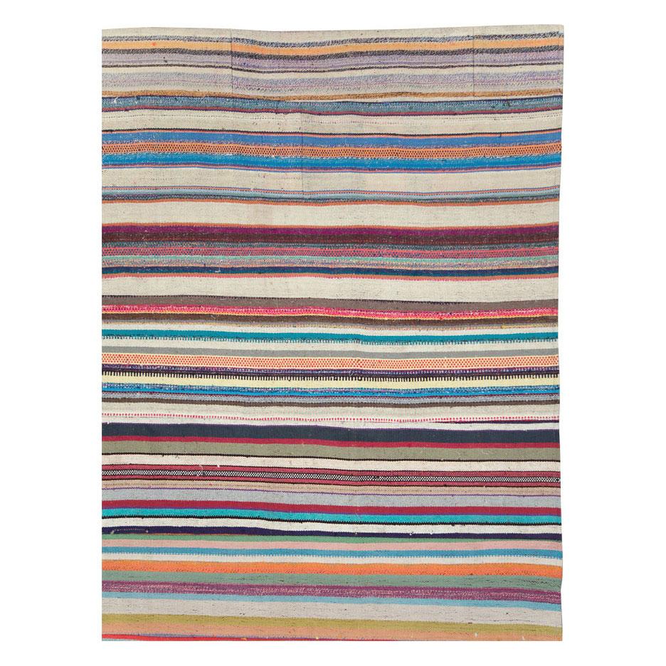 Modern Contemporary Handmade Turkish Flat-Weave Kilim Colorful Oversize Carpet For Sale