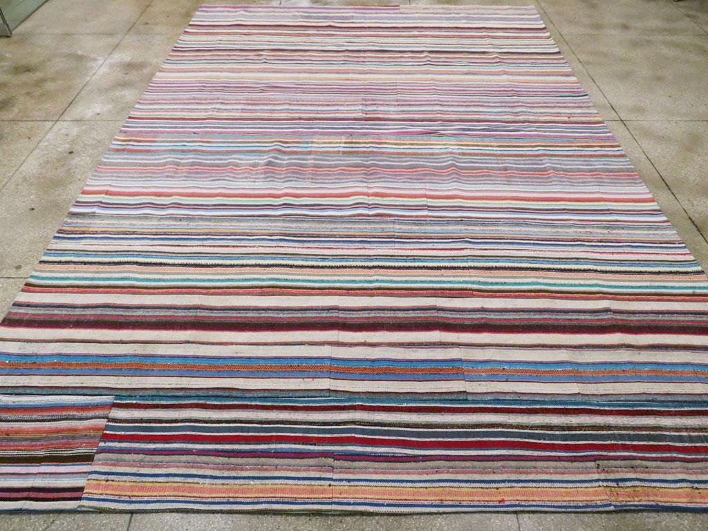 Hand-Woven Contemporary Handmade Turkish Flat-Weave Kilim Colorful Oversize Carpet For Sale