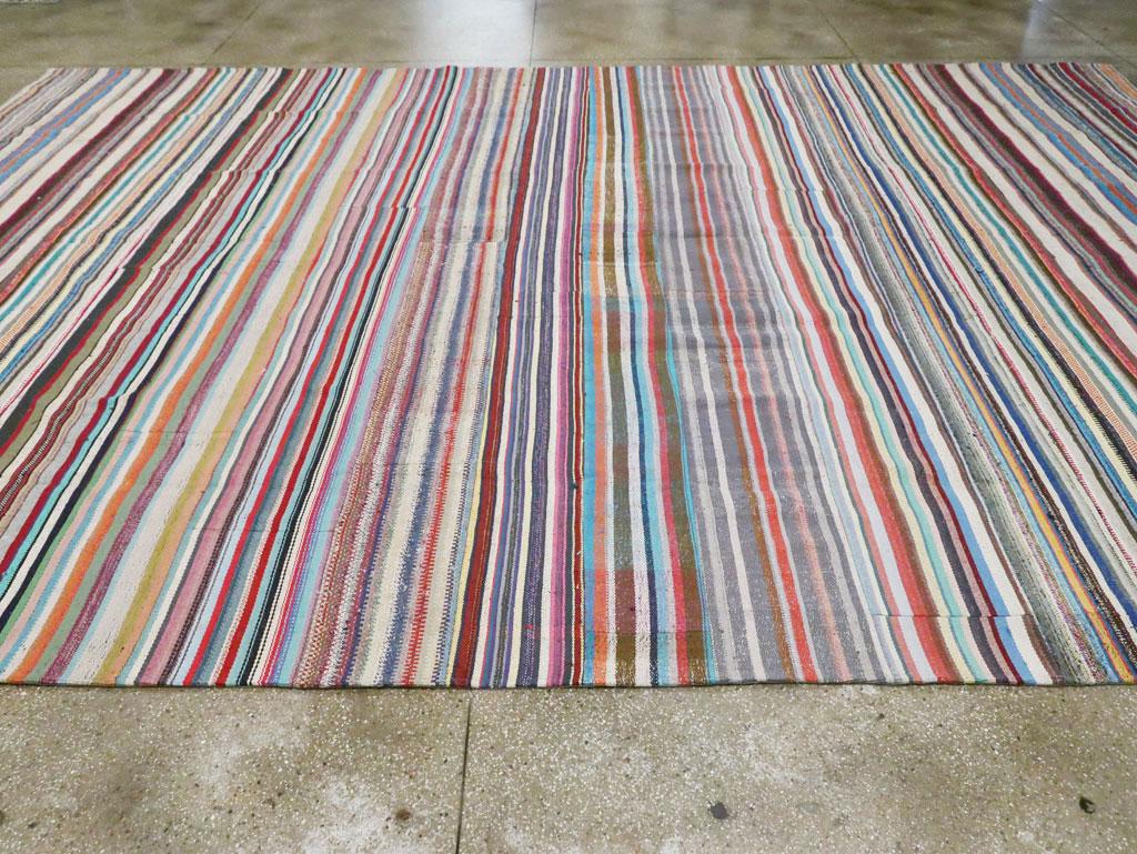Contemporary Handmade Turkish Flat-Weave Kilim Colorful Oversize Carpet For Sale 1