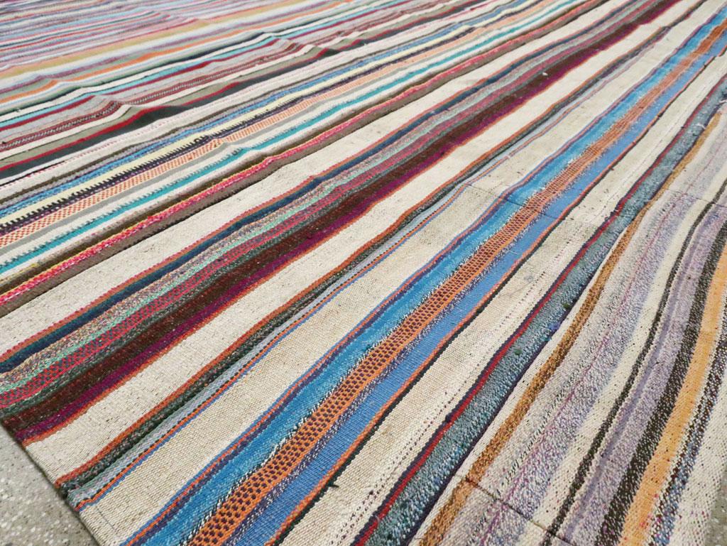 Contemporary Handmade Turkish Flat-Weave Kilim Colorful Oversize Carpet For Sale 3