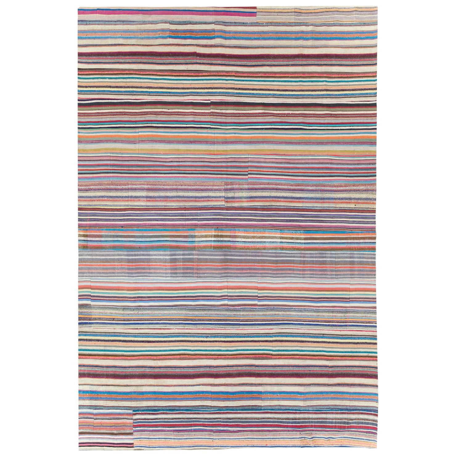 Alfombra turca contemporánea de tejido plano Kilim de colores de gran tamaño hecha a mano