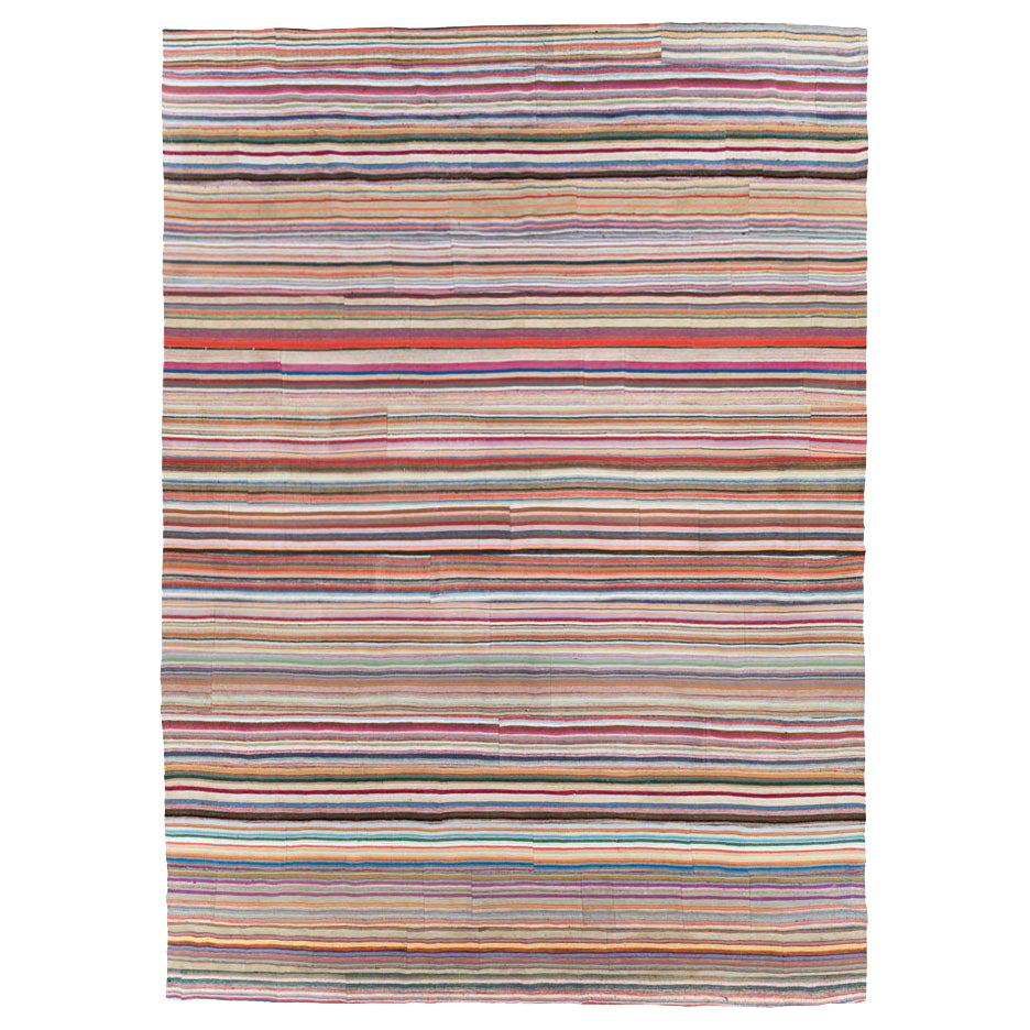 Contemporary Handmade Turkish Flat-Weave Kilim Colorful Oversize Carpet