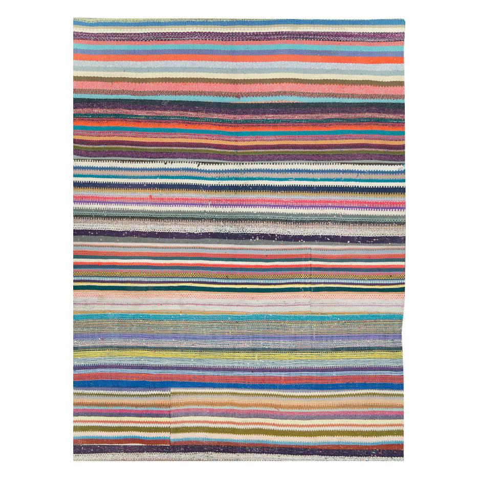Modern Contemporary Handmade Turkish Flat-Weave Kilim Colorful Room Size Carpet For Sale