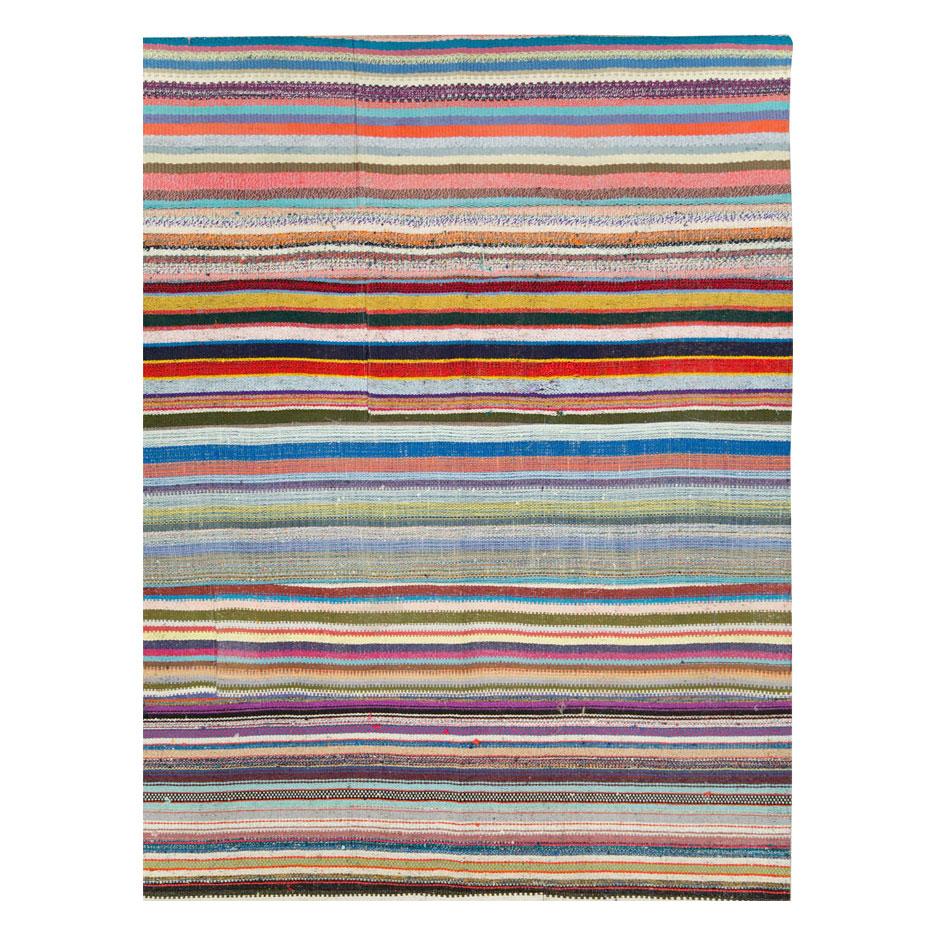 Hand-Woven Contemporary Handmade Turkish Flat-Weave Kilim Colorful Room Size Carpet For Sale