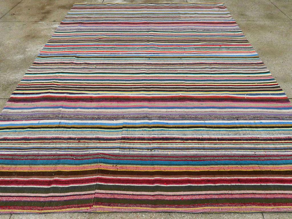 Contemporary Handmade Turkish Flat-Weave Kilim Colorful Room Size Carpet (Handgewebt) im Angebot