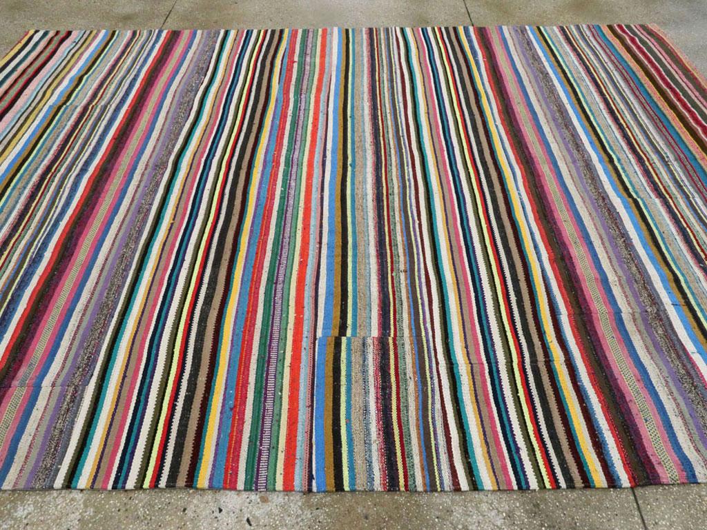 Contemporary Handmade Turkish Flat-Weave Kilim Colorful Room Size Carpet For Sale 2