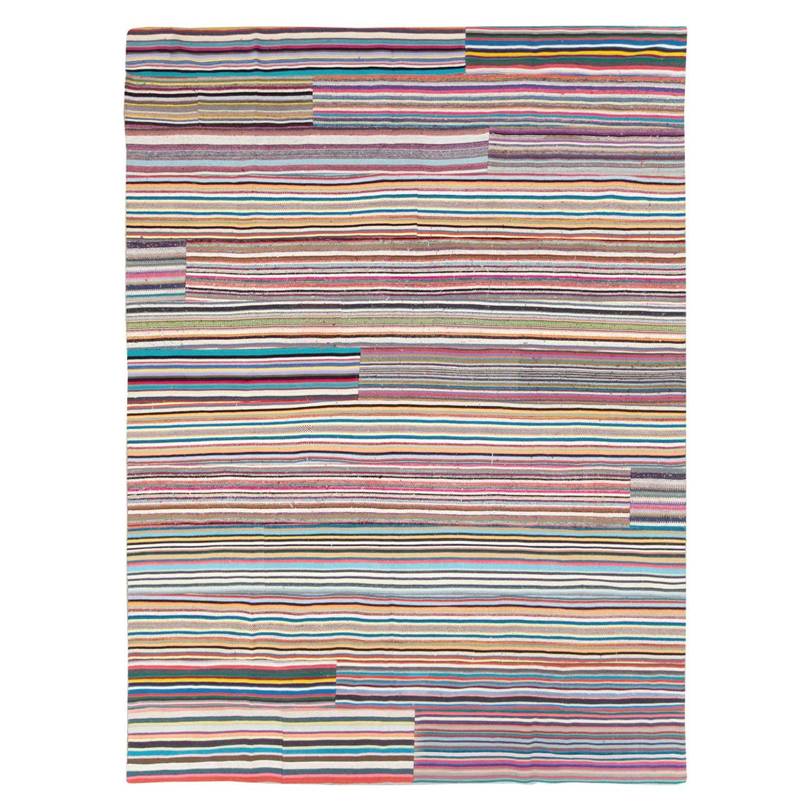 Tapis Kilim turc contemporain coloré à tissage plat fait à la main, taille de pièce