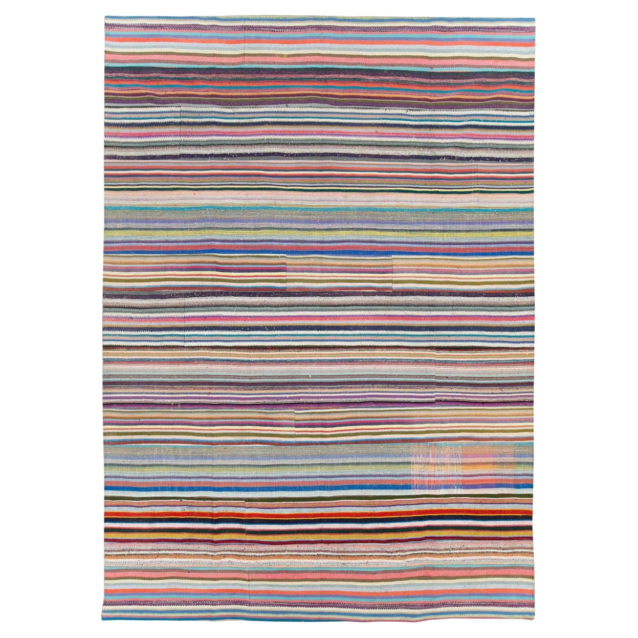 Tapis Kilim turc contemporain coloré à tissage plat fait à la main, taille de pièce