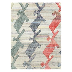 Contemporary Handmade Turkish Flat-Weave Kilim Geometric Room Size Carpet