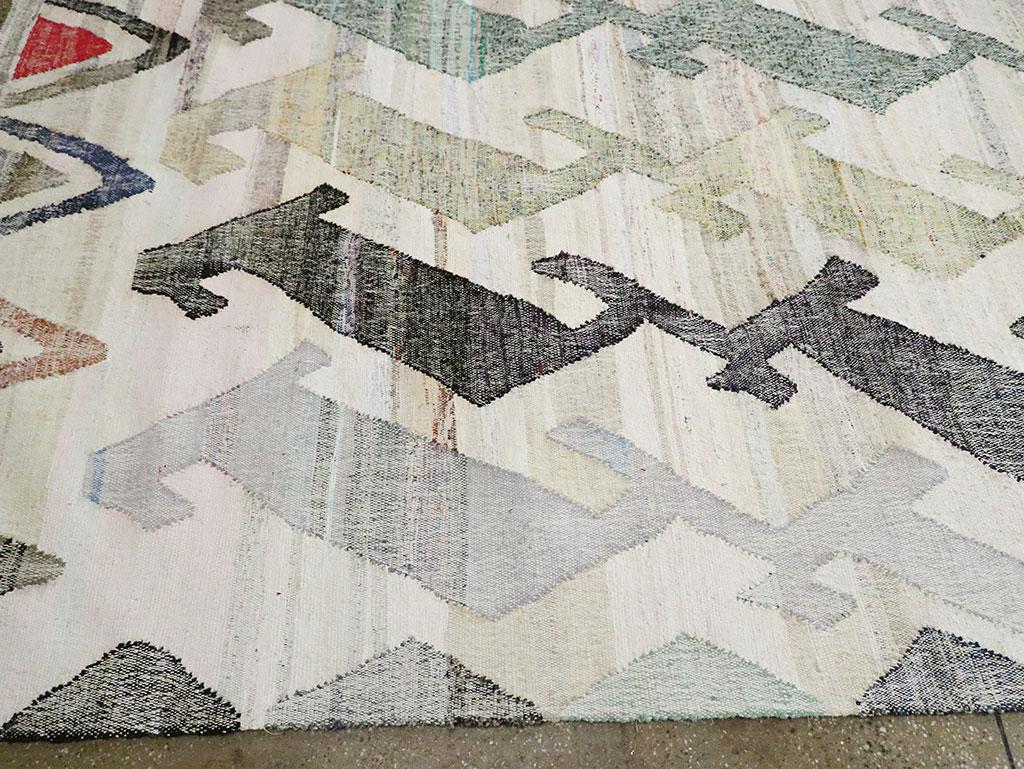 Contemporary Handmade Turkish Flat-Weave Kilim Geometric Room Size Carpet For Sale 2