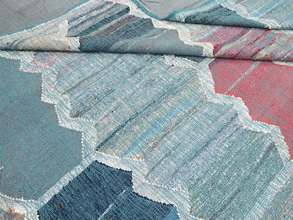 Contemporary Handmade Turkish Flat-Weave Kilim Large Geometric Room Size Carpet For Sale 4