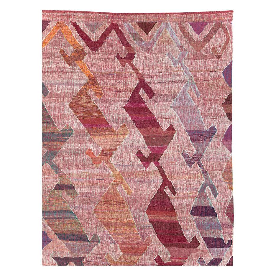 Contemporary Handmade Turkish Flat-Weave Kilim Large Geometric Room Size Carpet (Türkisch) im Angebot