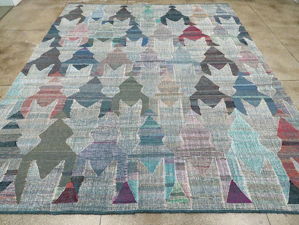 Contemporary Handmade Turkish Flat-Weave Kilim Large Geometric Room Size Carpet In New Condition In New York, NY