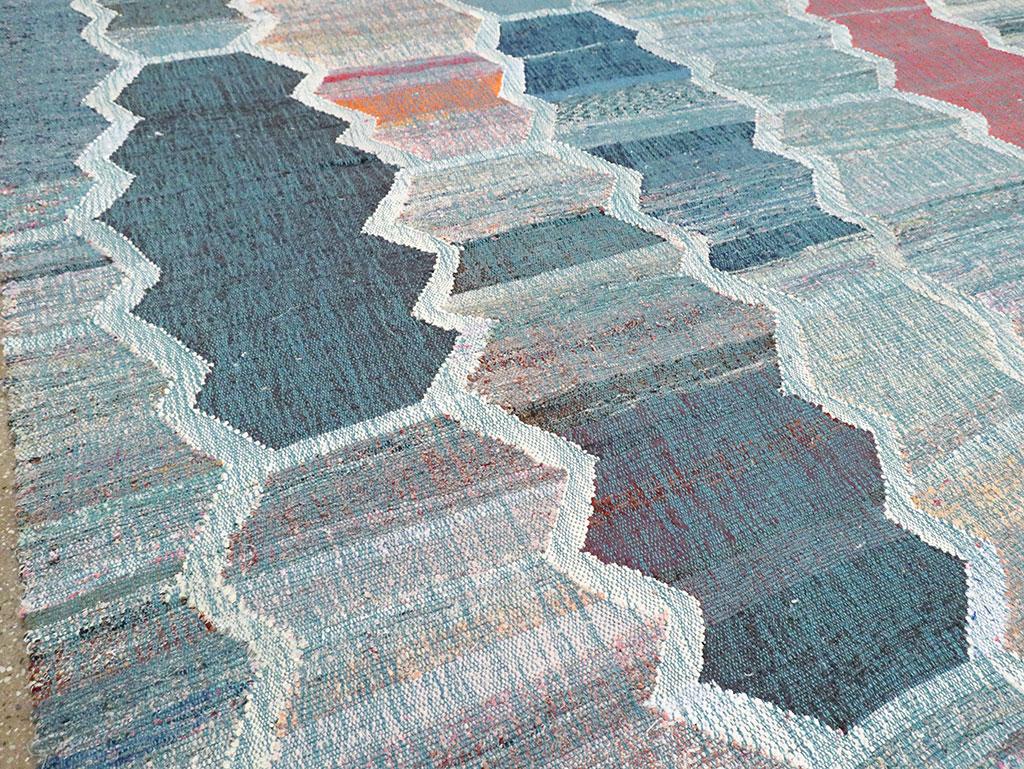 Wool Contemporary Handmade Turkish Flat-Weave Kilim Large Geometric Room Size Carpet For Sale
