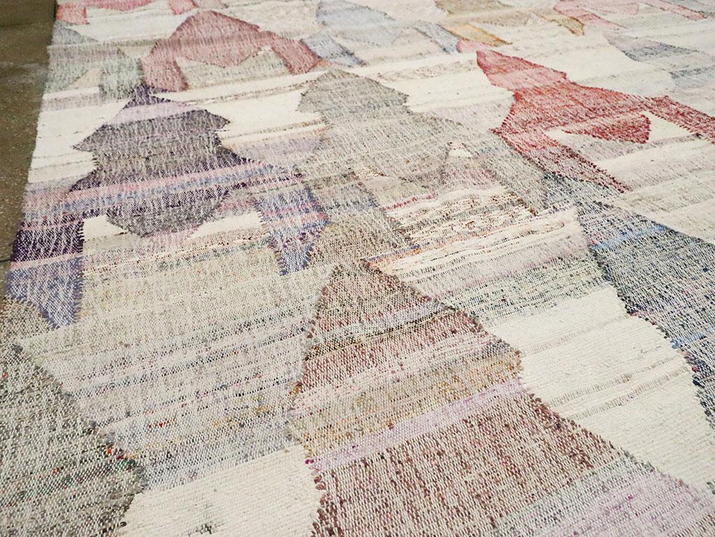 Wool Contemporary Handmade Turkish Flat-Weave Kilim Large Geometric Room Size Carpet For Sale