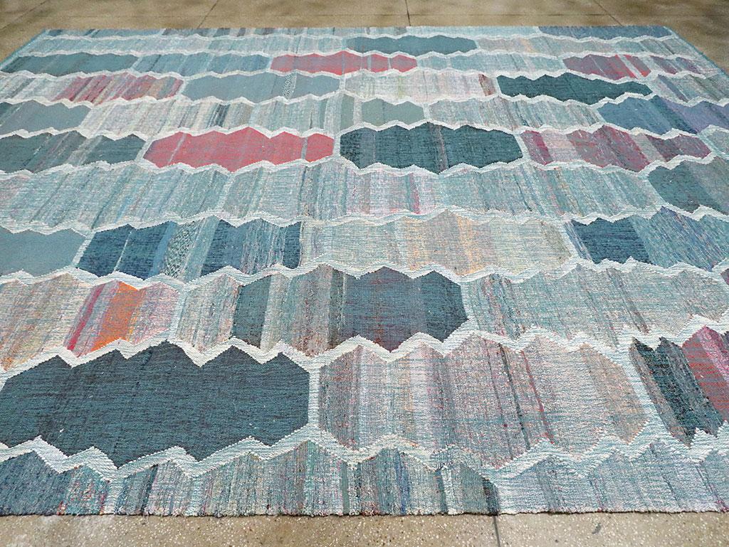 Contemporary Handmade Turkish Flat-Weave Kilim Large Geometric Room Size Carpet For Sale 1