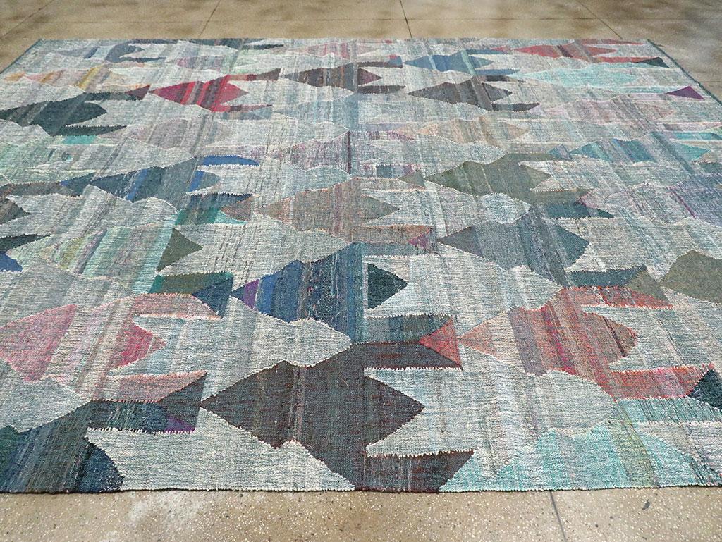 Contemporary Handmade Turkish Flat-Weave Kilim Large Geometric Room Size Carpet 1