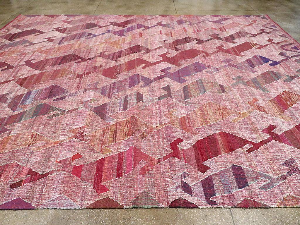 Contemporary Handmade Turkish Flat-Weave Kilim Large Geometric Room Size Carpet For Sale 1