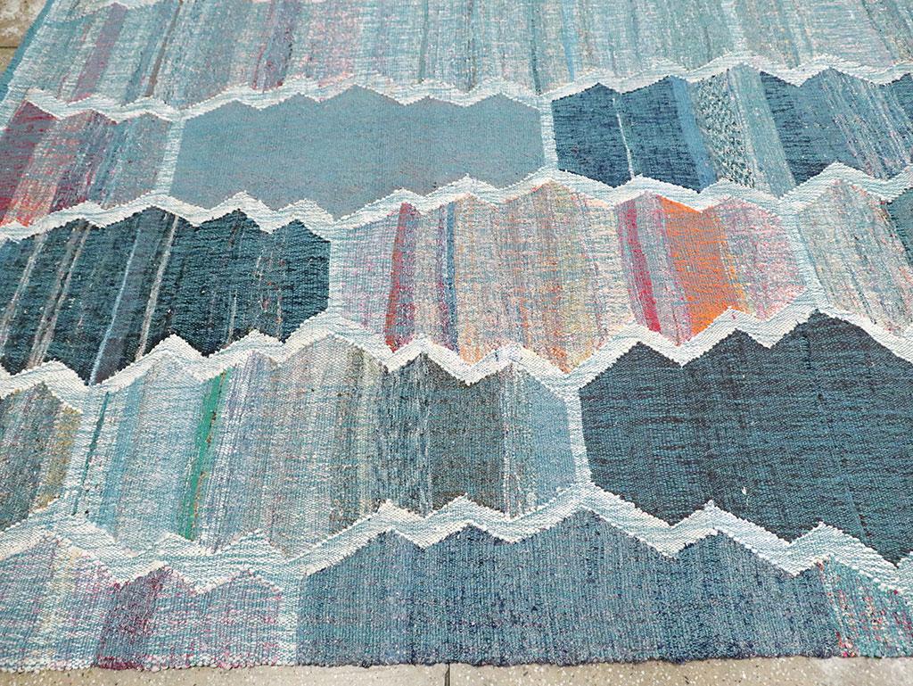 Contemporary Handmade Turkish Flat-Weave Kilim Large Geometric Room Size Carpet For Sale 2