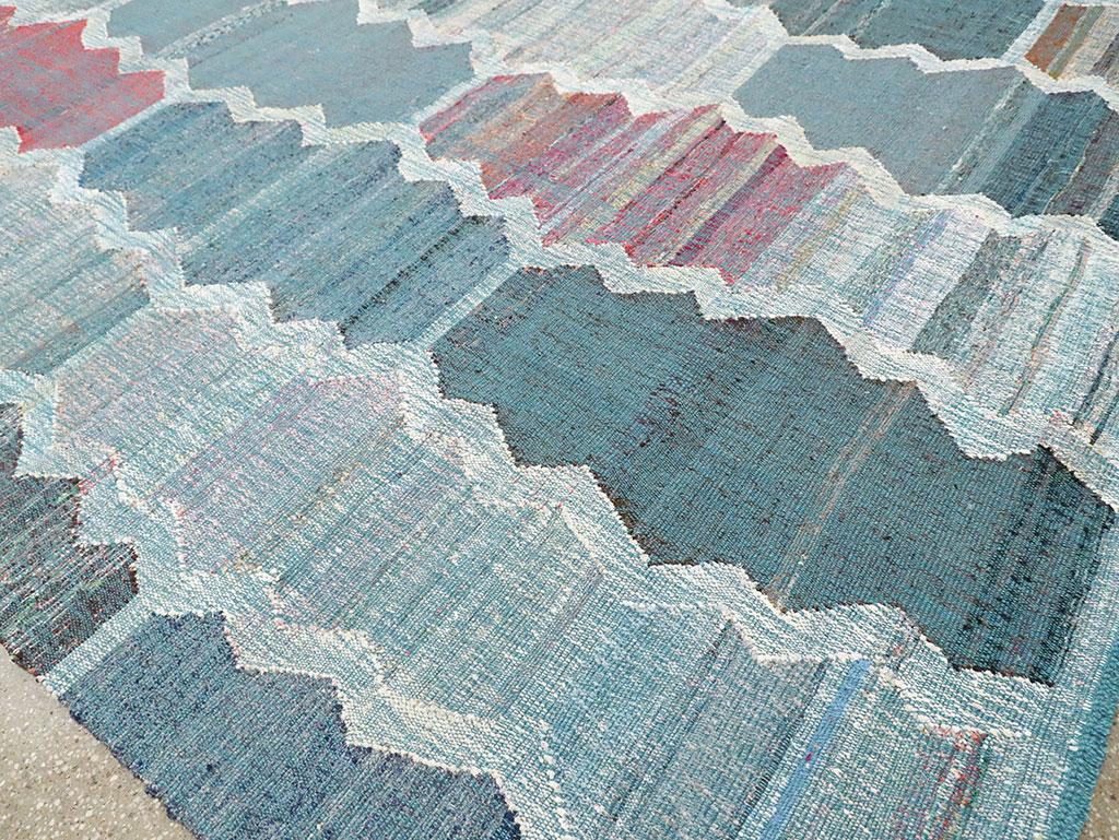 Contemporary Handmade Turkish Flat-Weave Kilim Large Geometric Room Size Carpet For Sale 3
