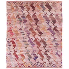 Contemporary Handmade Turkish Flat-Weave Kilim Large Geometric Room Size Carpet