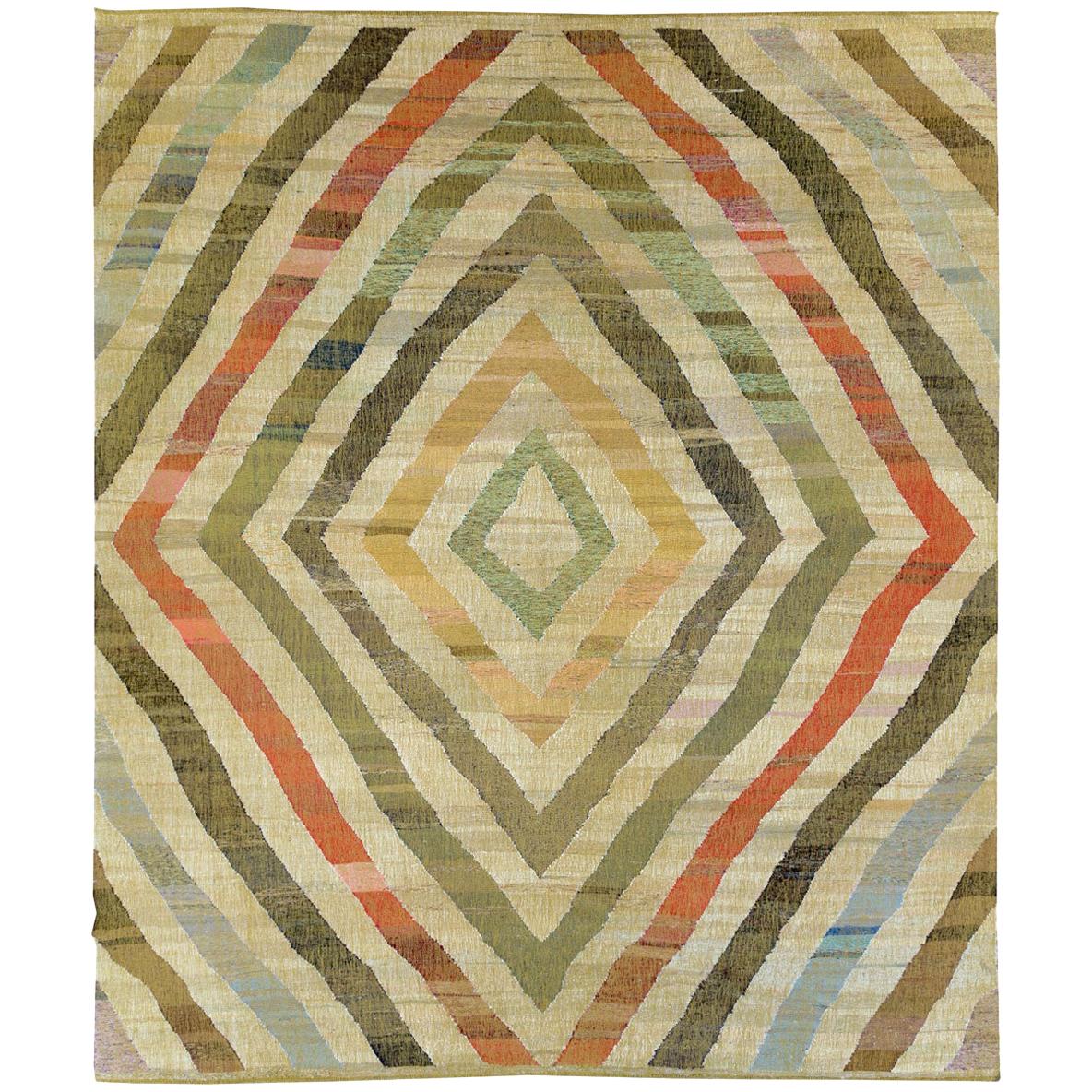 Contemporary Handmade Turkish Flat-Weave Kilim Large Geometric Room Size Carpet For Sale