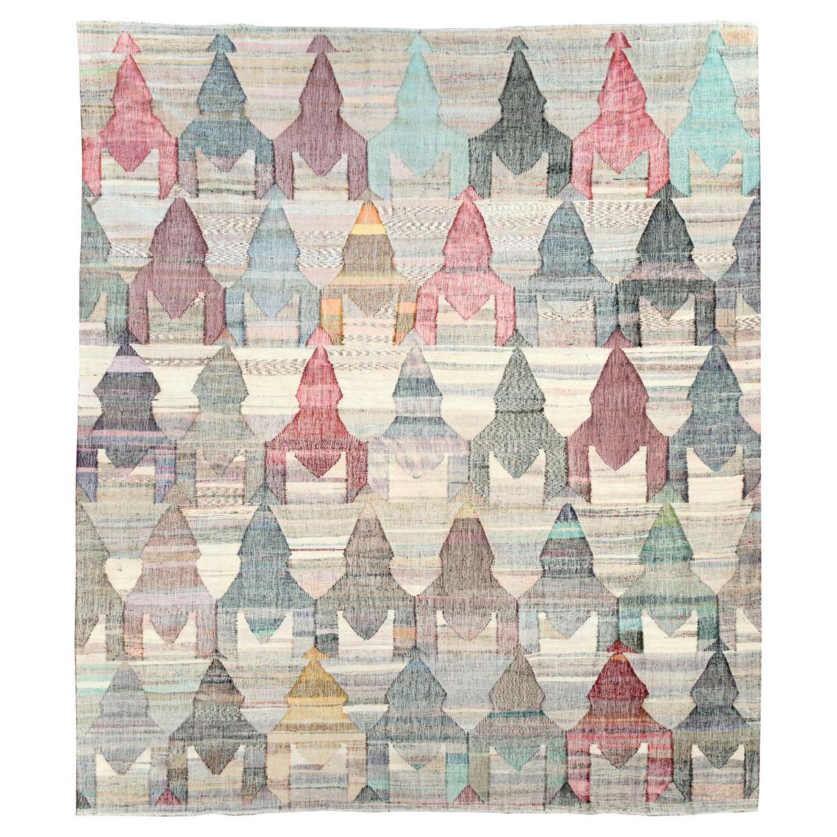 Alfombra turca contemporánea de tejido plano Kilim geométrico grande para habitaciones en venta