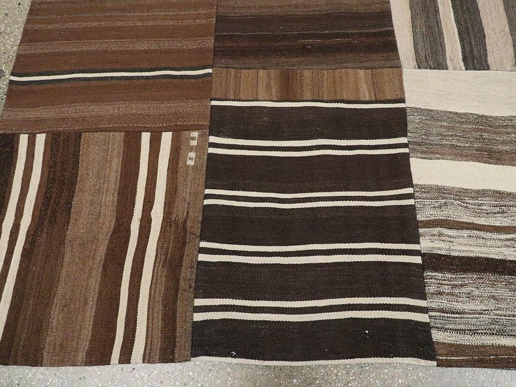 Contemporary Handmade Turkish Flat-Weave Kilim Room Size Carpet in Brown Shades 1