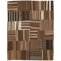 Contemporary Handmade Turkish Flat-Weave Kilim Room Size Carpet in Brown Shades