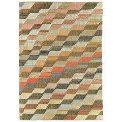 Contemporary Handmade Turkish Flat-Weave Kilim Room Size Carpet in Earth Tones