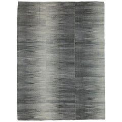 Alfombra Turca Contemporánea de Tejido Plano Hecho a Mano en Gris Carbón Negro