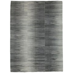 Contemporary Handmade Turkish Flat-Weave Accent Rug in Black Charcoal Grey