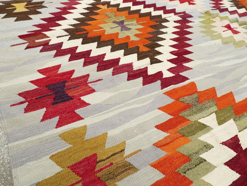 Wool Contemporary Handmade Turkish Flat-Weave Kilim Geometric Room Size Carpet For Sale